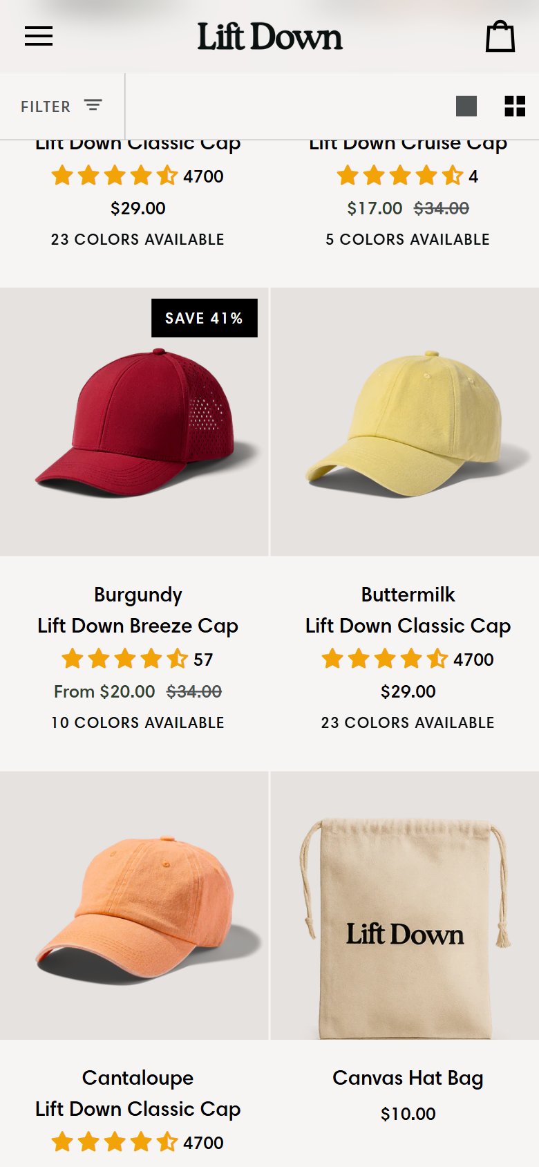 Lift Down â€” Collection Cards (No Wishlist)